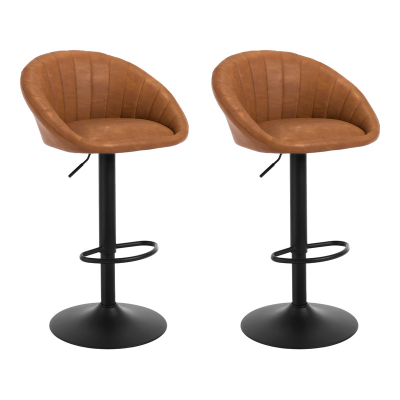 Swivel Upholstered Adjustable Height Counter Stool with Metal Frame, Brown