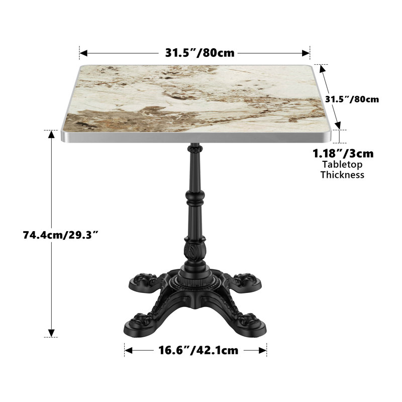 Tables de patio modernes, dessus en marbre fritté en pierre de 31,5 pouces pour la salle à manger