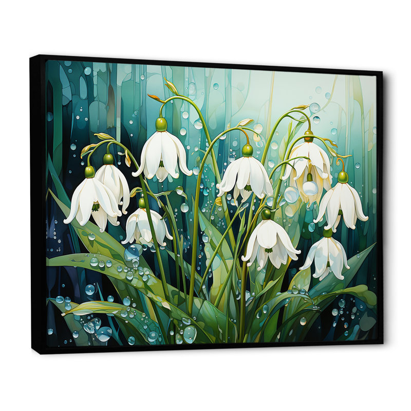 Fleurs méticuleusement enneigées dans la forêt, Cadre flottant noir, H 16 po x l 32 po x P 1 po
