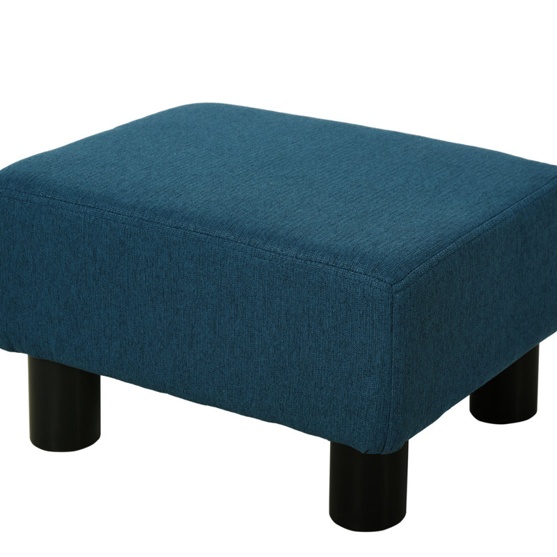Repose-pieds avec tissu en lin bleu et pieds en plastique massif, tabouret de pied confortable pour le décor du salon, pieds rembourrés pour