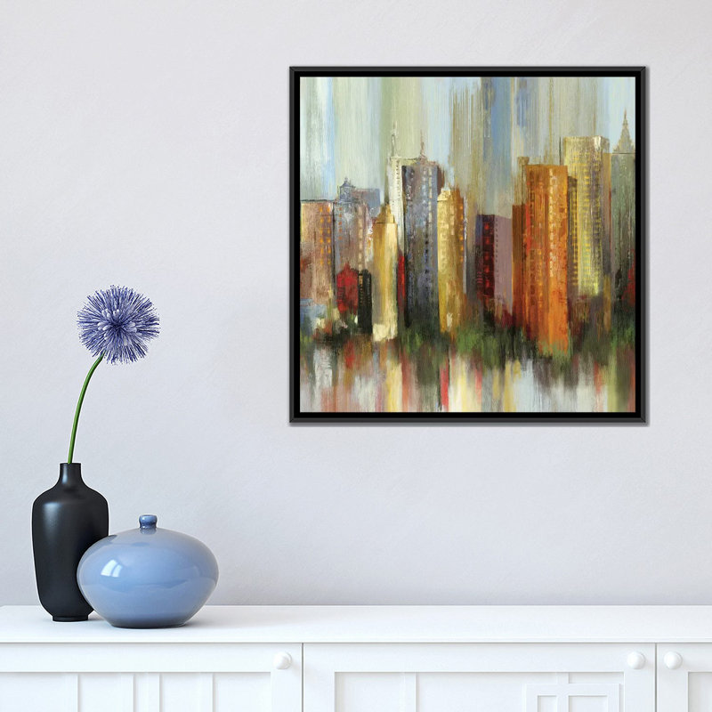 « metropolis ii, square », impression sur toile, H 18 po x l 18 po x P 1,5 po, Pas de tapis, Toile avec cadre noir