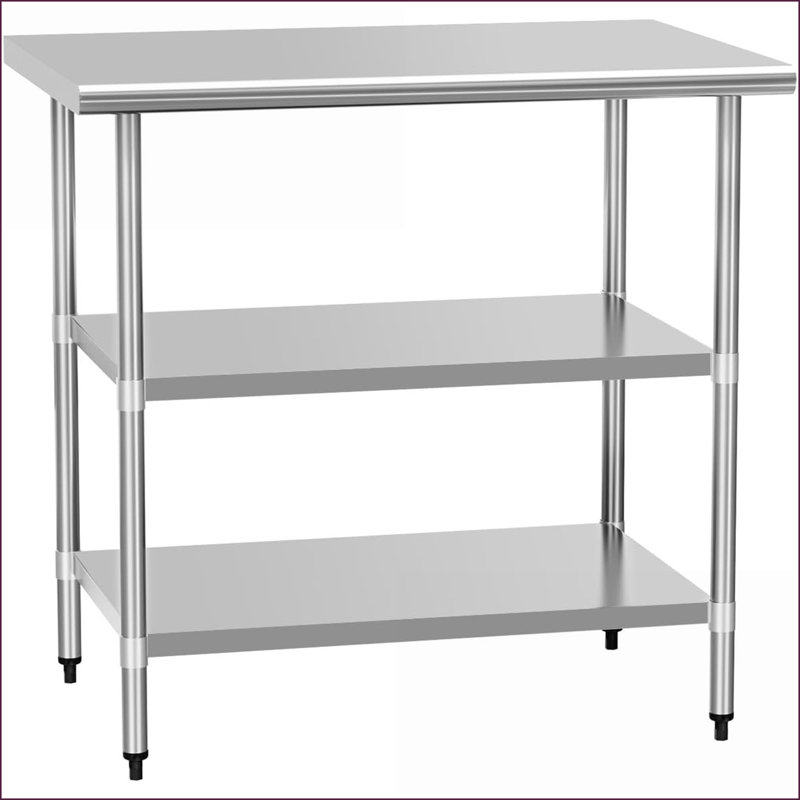 Table de travail en acier inoxydable 24 x 36 avec 2 tablettes, certifiée NSF et durable pour la cuisine