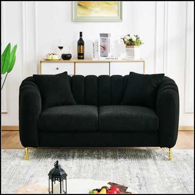Canapé de luxe en chenille avec pieds en métal doré, pour des espaces de vie modernes et élégants, confort d'assise profond