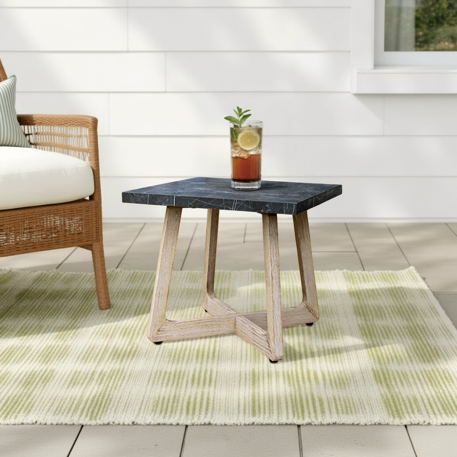 Posey 23" Patio Side Table, Black Marble