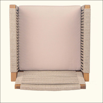 Ensemble de 2 chaises de salle à manger d'extérieur, fauteuil de patio en bois d'acacia avec dossier en corde et accoudoirs et coussin lavable