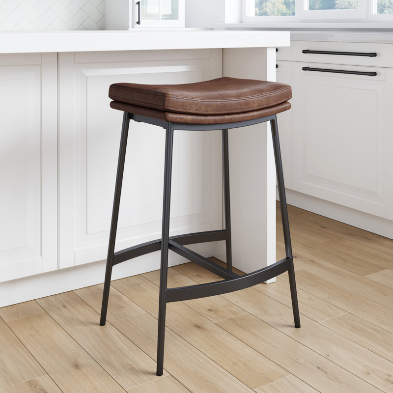 Upholstered Counter Height Saddle Bar Stool, 1, Brown