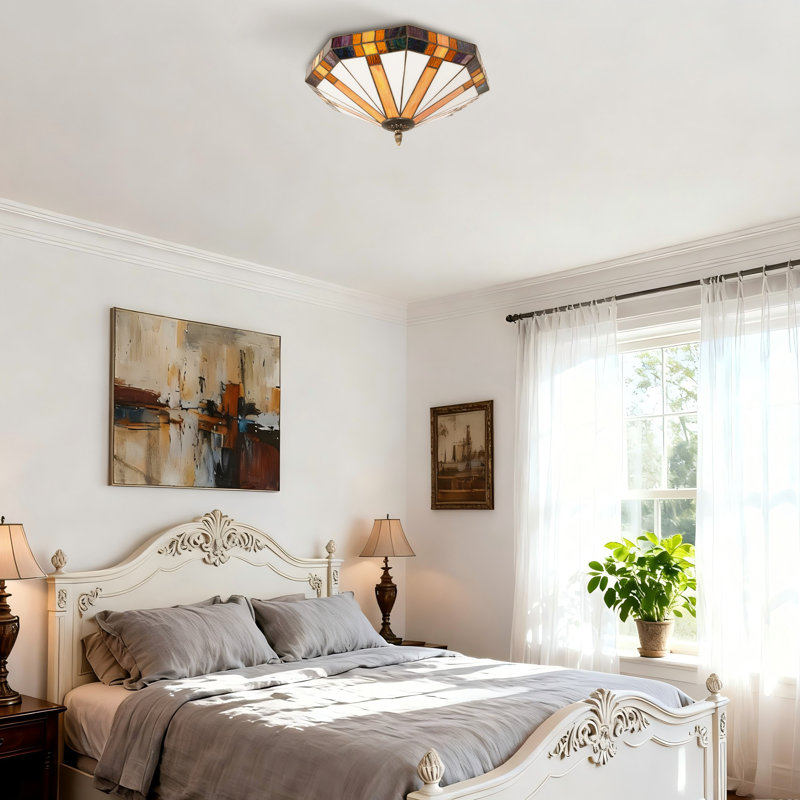 Plafonnier encastré 3 lumières style vitrail Tiffany