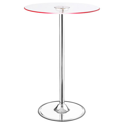 Table de bar bistro à dessus en verre à DEL - ronde pour la salle à manger, 42 pouces de hauteur, 28 de largeur et de profondeur, écoénergétique à intensité variable, fabrication en métal, style contemporain avec salle à manger, grande hauteur, profondeur, lumière chaude et douce