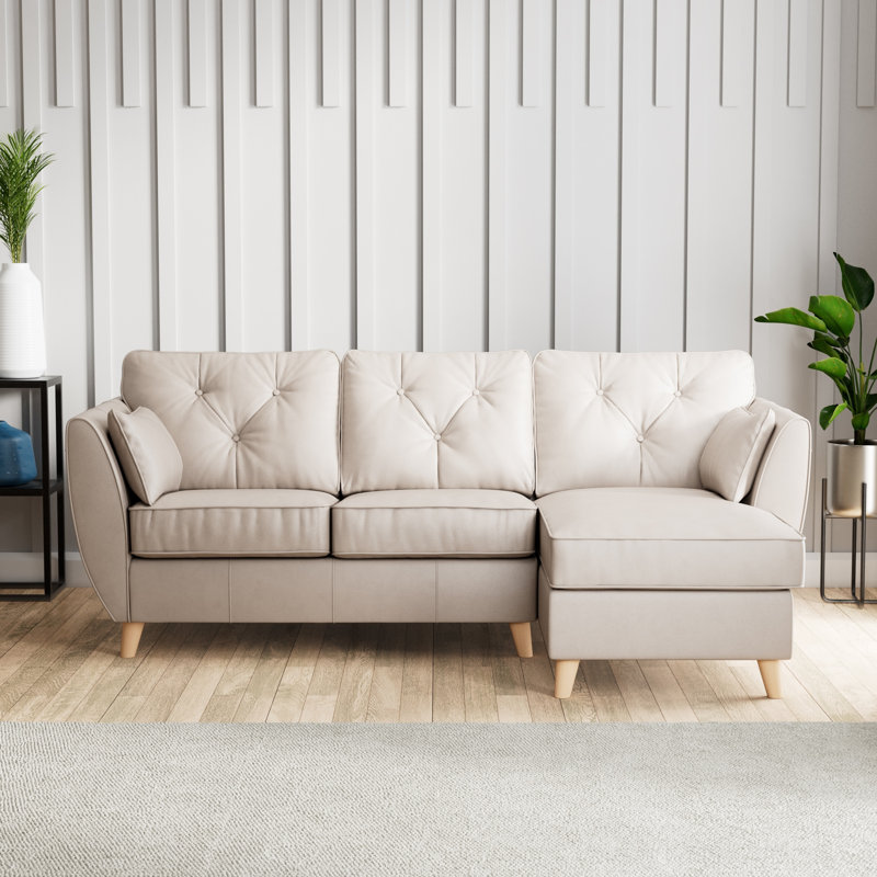 Hoxton 3 Seater Leather Maxi Sofa Chaise, Right Hand Facing, Cloud Grey, Light Wood