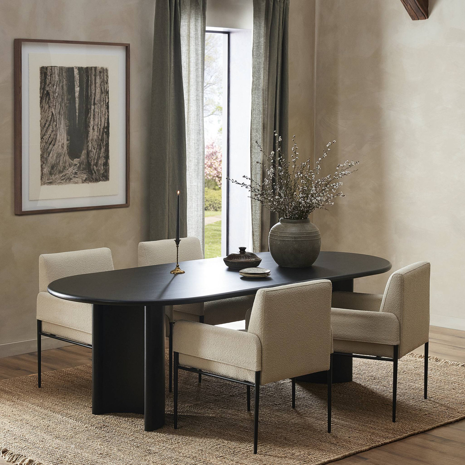 Haiden 94'' Double Pedestal Dining Table, 30" H x 94" W x 42" D, Aged Black Acacia