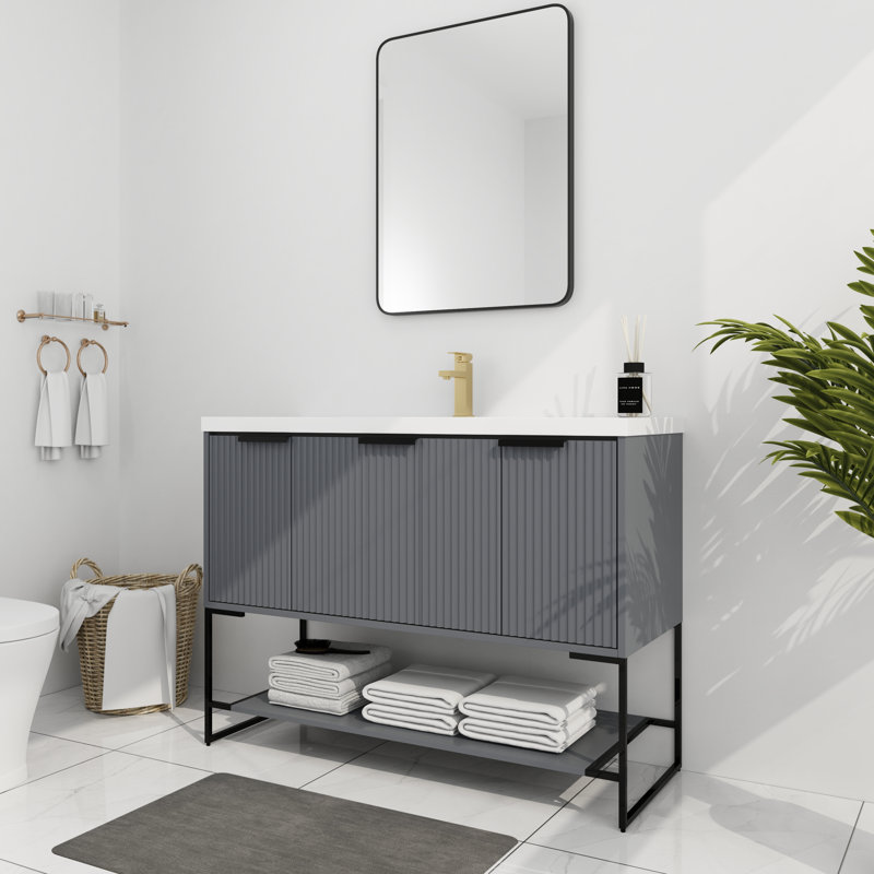 Meuble-lavabo simple 47,22 po avec plateau Salay, Gris
