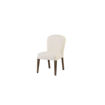 Chaise en arche revêtue de sable blanc de 2 po avec dossier de style lombaire et look élégant, structure en bois profond grain naturel, revêtement blanc, base en bois franc, confort incurvé de style transitionnel,
