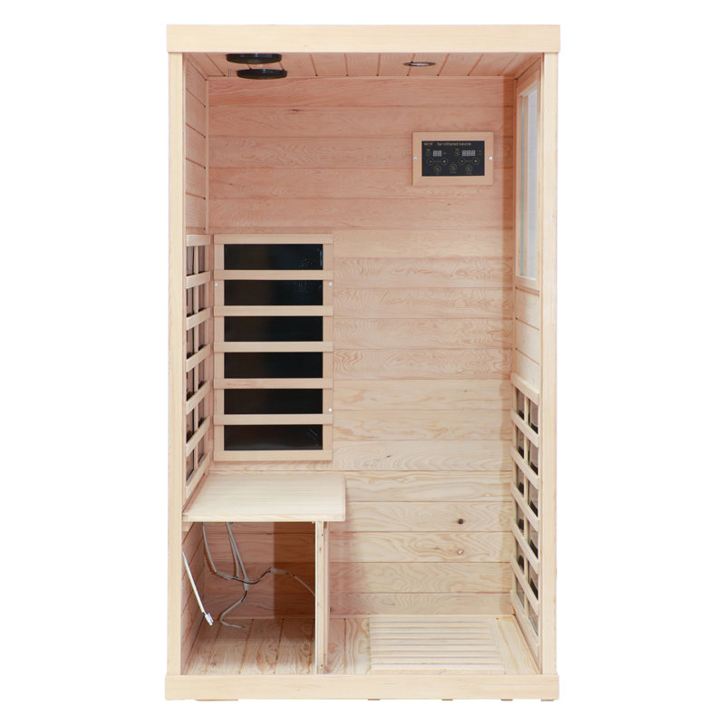 Single Person Indoor Bluetooth Compatible FAR Infrared Sauna with Remote Control in Hemlock, Right