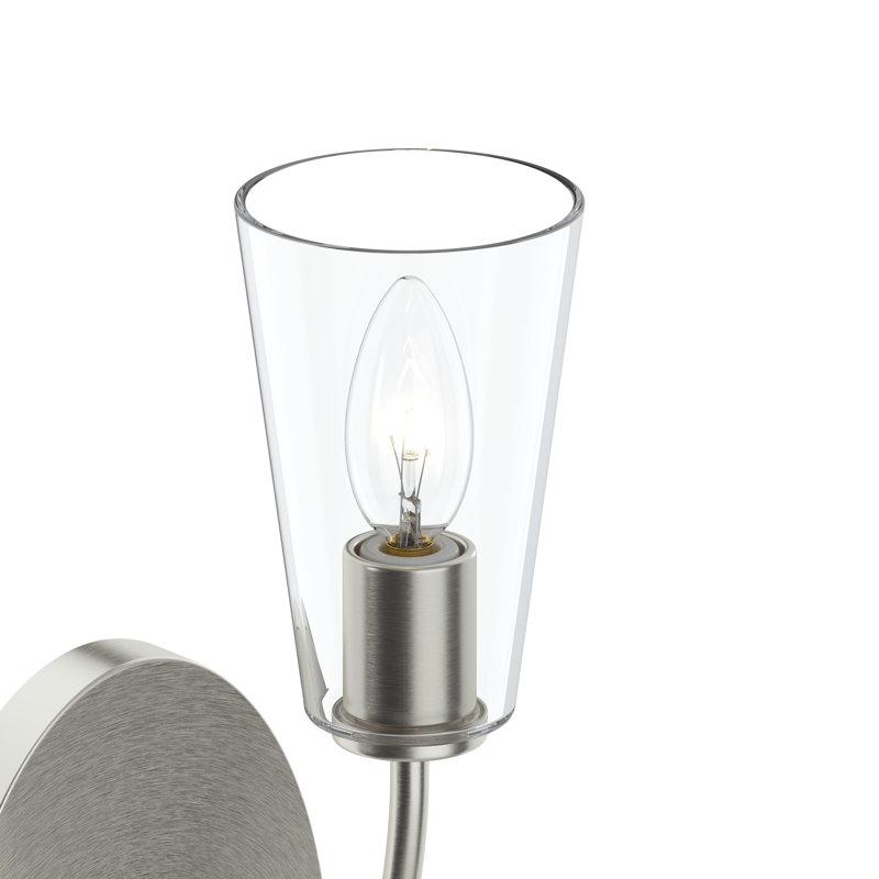 Applique murale 1 lumière en nickel brossé avec abat-jour en verre transparent Jheni, Nickel brossé