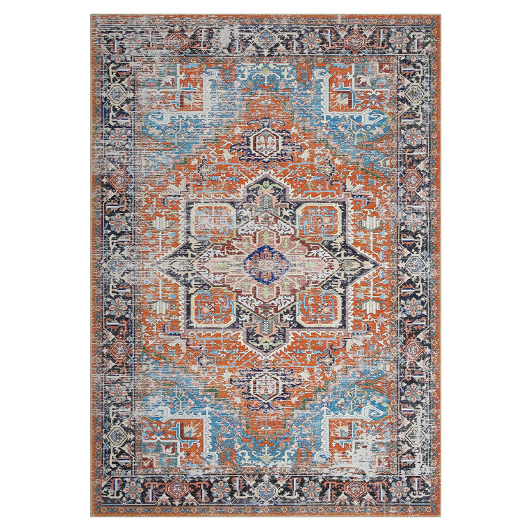 Persian Style Anti-Slip Area Rug for Living Room Bedroom and Home Decor Washable Rugs Vintage Rug for Dining Room