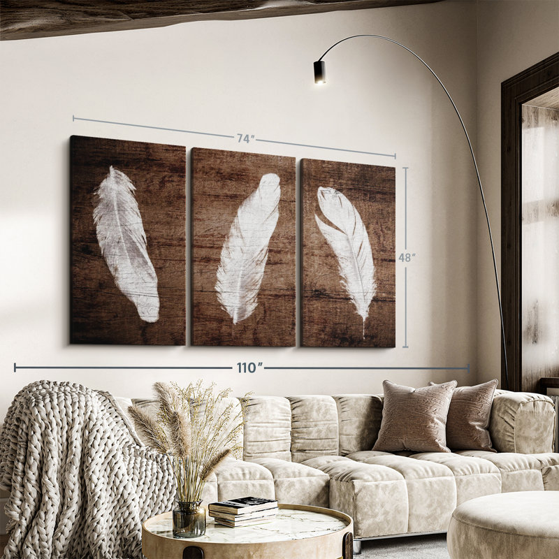 «Woodgrain White Feathers» sur toile, H 48 po x l 74 po x P 1,25 po