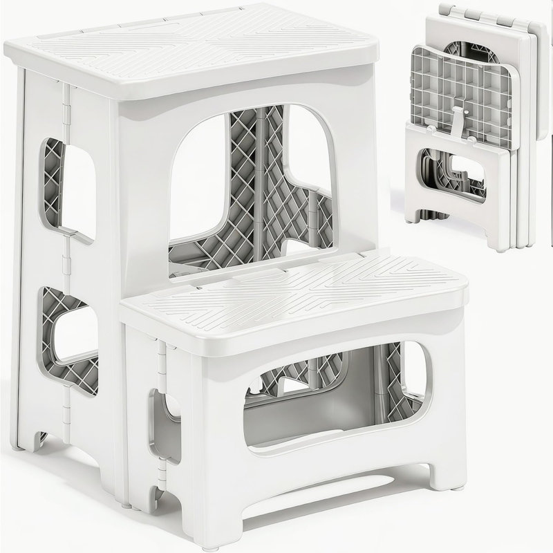 Tabouret 2 marches pliable, Blanc pur