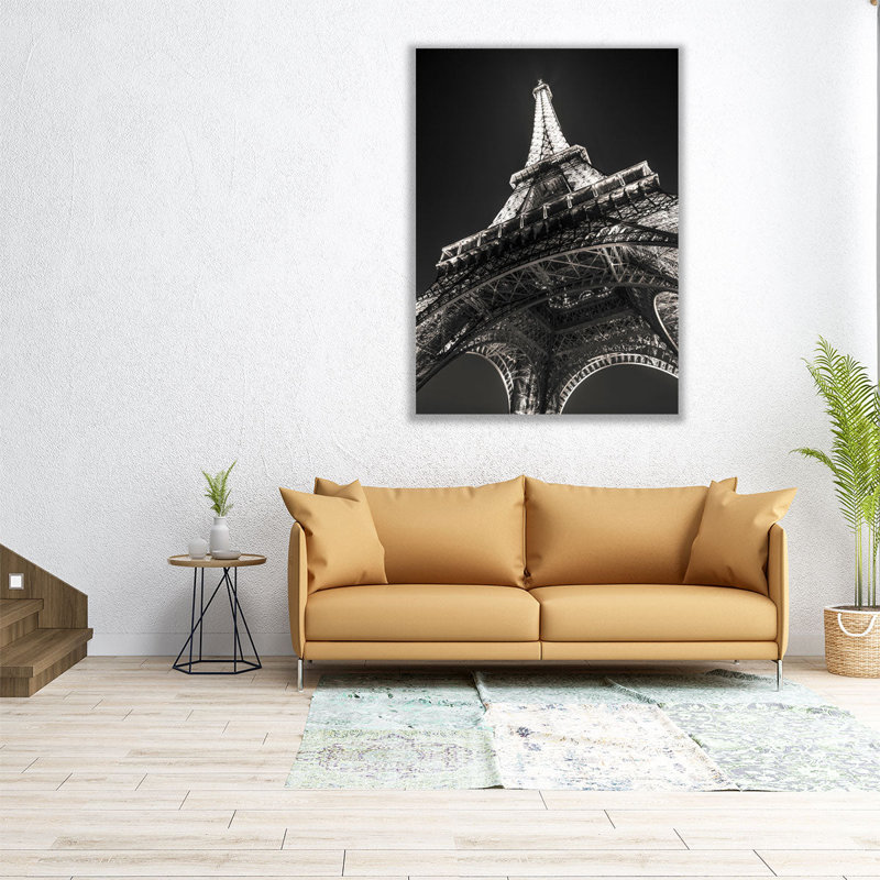 «Eiffel Tower At Night, Paris Black and White», reproduction d'art sur toile, H 16 po x l 12 po