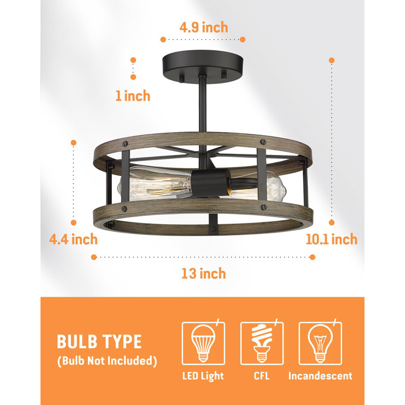 Imitation Wooden Semi Flush Mount Ceiling Light Fixture