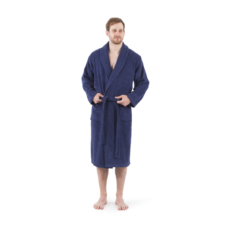 Navy L/XL Cotton Terry Cloth Unisex Bathrobe