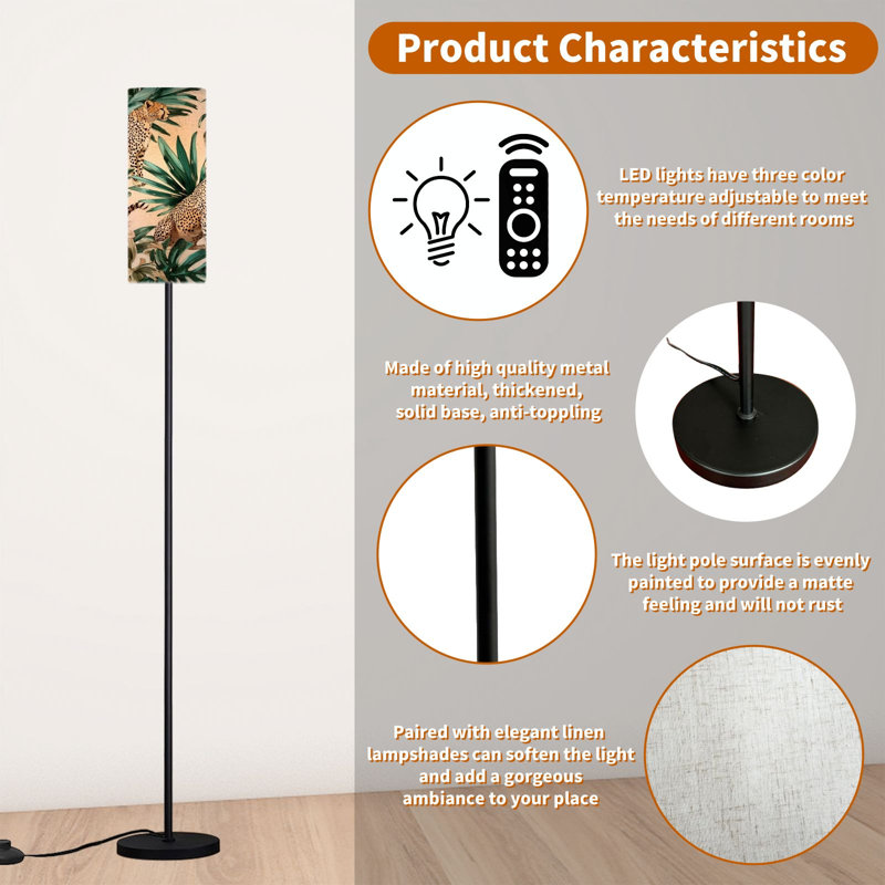  68.5" Standing Floor Lamp Beautiful seamless floral summer Dimmable Metal Pole Lamp with Linen Lampshade LED Bulb Included
