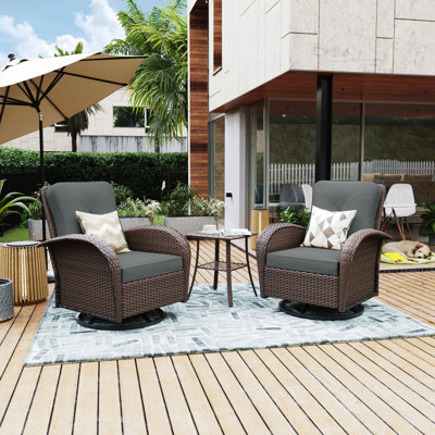  Chaises pivotantes en osier 3 pièces avec coussins gris foncé