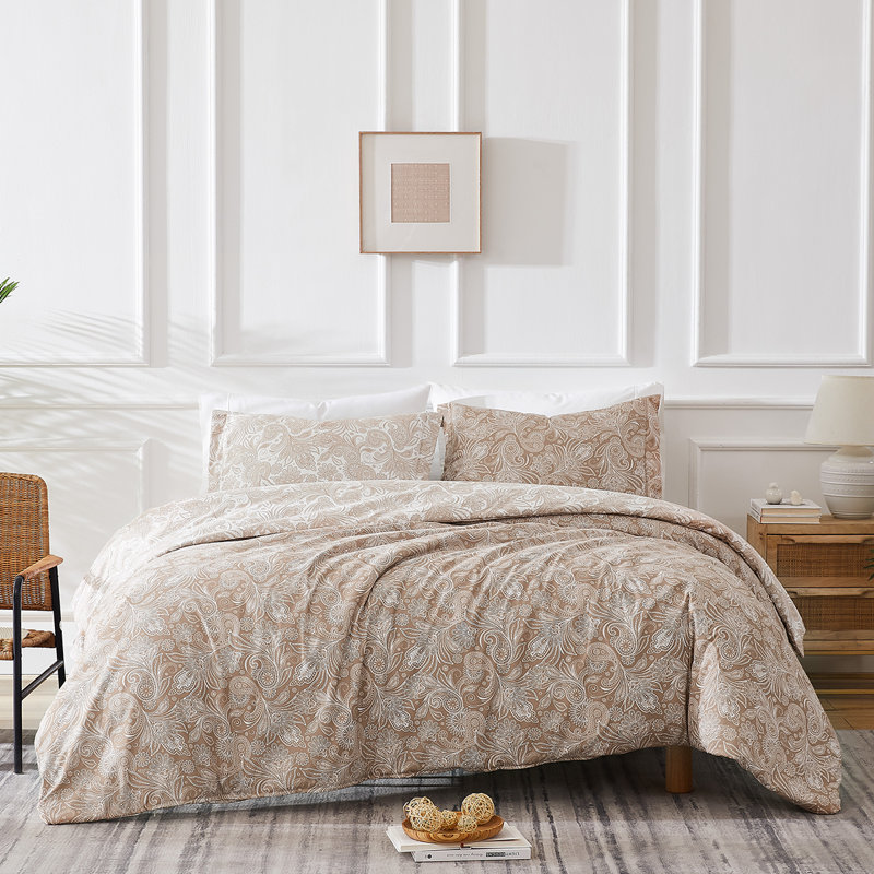 Ring Stitch Paisley Comforter, Twin/Twin XL Comforter + 1 Standard Sham, Taupe