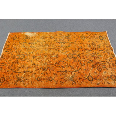 Handmade Elegant Floral Pattern Turkish Rug in Orange for Unique Home Decor Accent