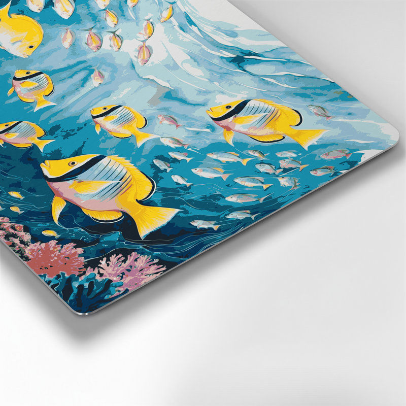 Art mural bleu hawaïen, groupes de poissons, H 16 po x l 20 po