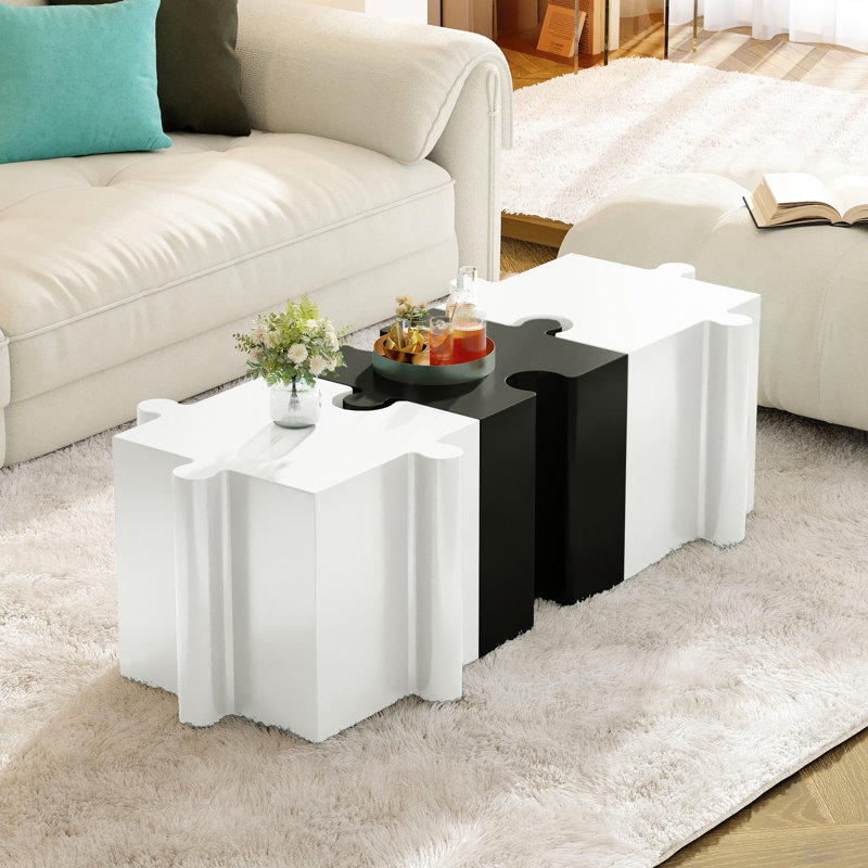 Ensemble de 3 tables d'appoint modulaires, pouvant supporter jusqu'à 90 kg, pour une utilisation intérieure et extérieure, coloris blanc et noir.