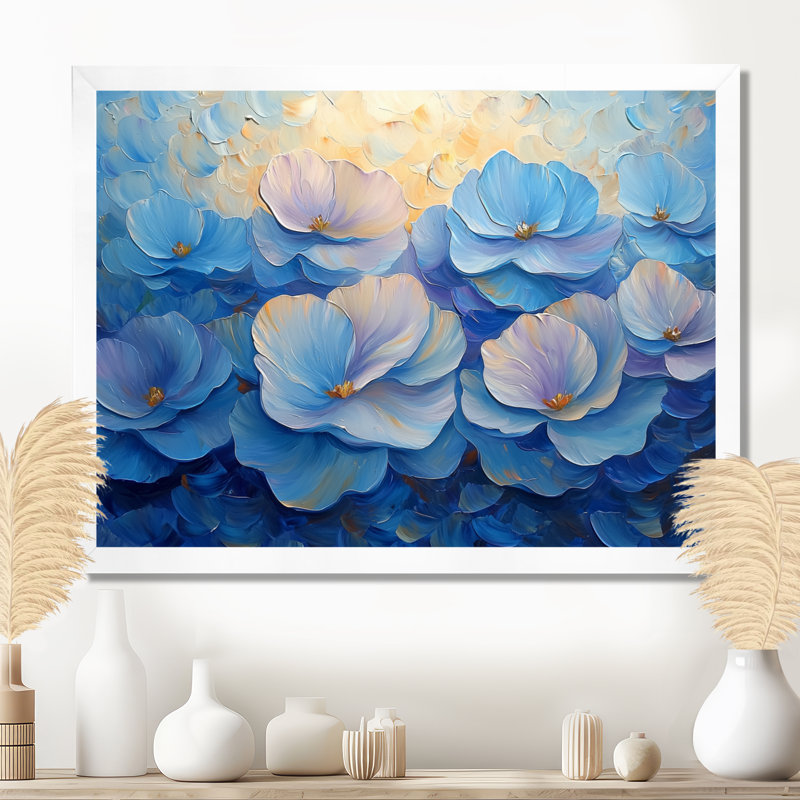 Blue Peony Petals In Harmony IV - Pivoines, impressions sur toile, H 12 po x l 20 po, Blanc, Picture Framed