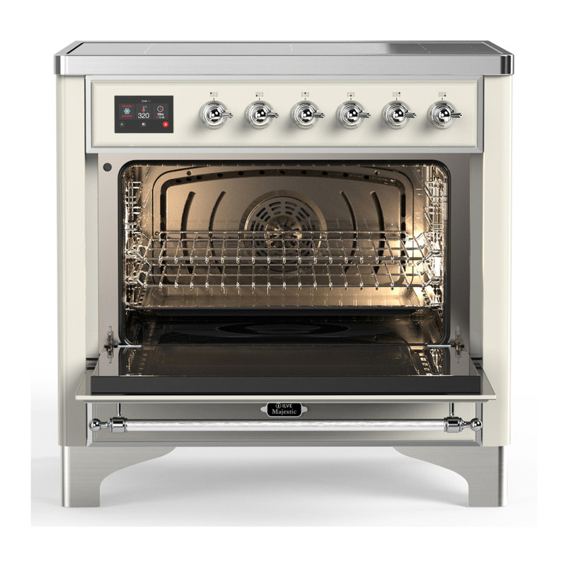 Cuisinière à induction 36 pouces avec 6 éléments à induction en blanc antique Majestic III Series (garniture chromée)