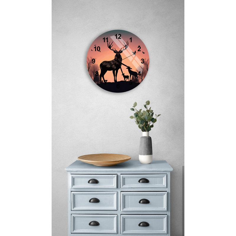 Horloge murale silencieuse en verre trempé 24 po Wildlife, Noir
