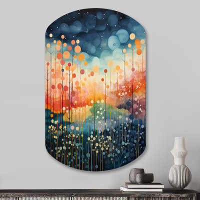 Blue Pink Mid Century Abstract Landscapes - Midcentury Modern Cylinder Metal Wall Decor, Modern Asymmetrical Metal Art Print