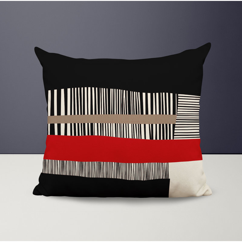 Jeté carré / extérieur en polyester Chamu, 16 po x 16 po, Rouge / noir