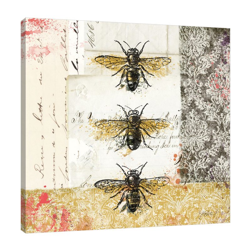 «Bees N Butterflies I (Blue)», toile tendue par Katie pertiet, H 24 po x l 24 po x P 1,5 po