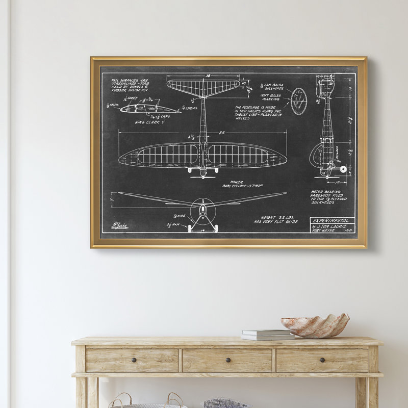 «Aeronautic Blueprint VI» - Cadre photo, impression sur toile, Doré, H 22,5 po x l 30,5 po x P 1,5 po