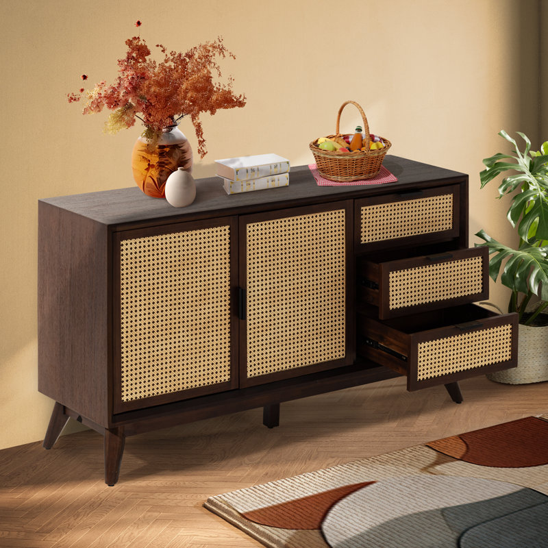 Ailia 58" 3 Drawer Sideboard Fully Assembled, Walnut