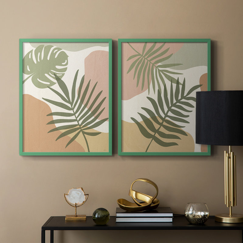 Impression encadrée Mid-Century Palm I-Premium - prête à être accrochée - aucun clou requis - aucun clou requis, Gris