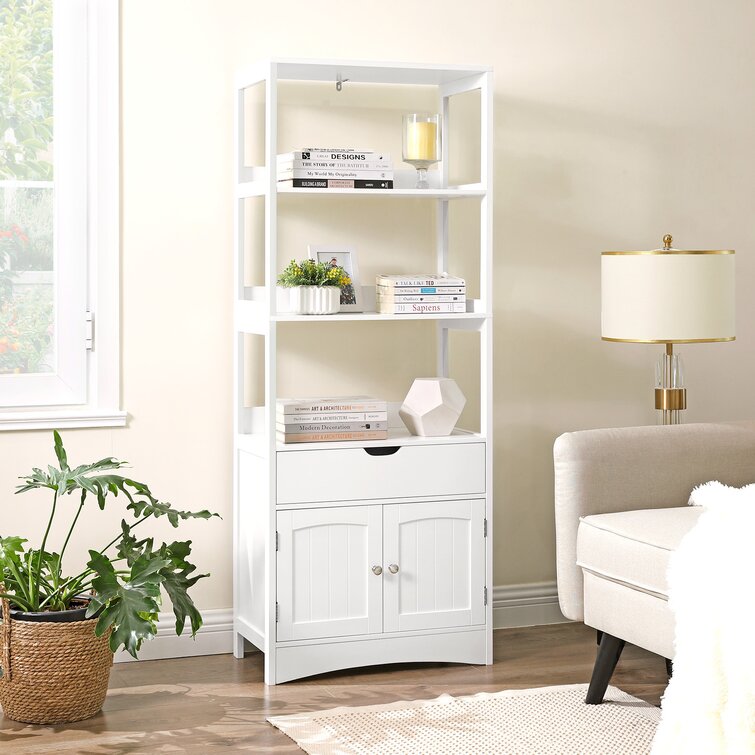 Lowest Price: Small Bathroom Storage Corner Floor Cabinet with Doors  and Shelves