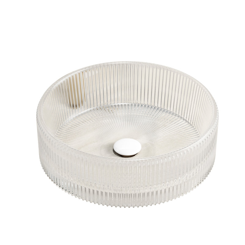 Transparent Crystal Glass 14 - Inch Round Bathroom Sink, No Faucet, Artistic Style, Fits Countertops, And Refreshing, 14.21*4.41 Size, Recommended Stopper 14.21 Look, Different Patterns, Fresh