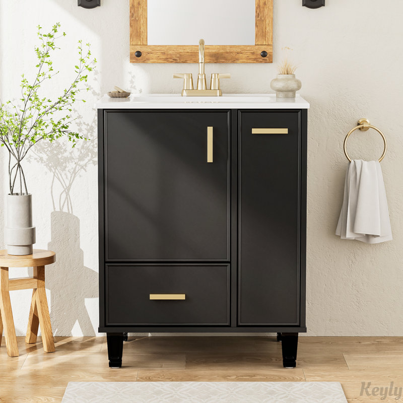 Meuble-lavabo 24 po avec lavabo, tablette de porte, Noir