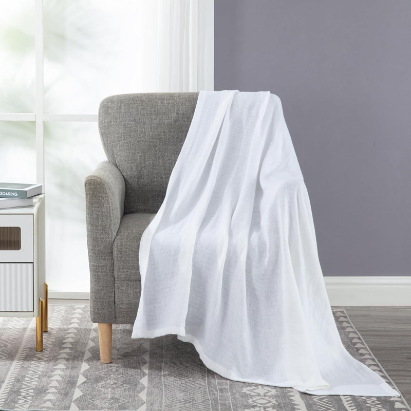 Brussels Belgian Flax Linen Woven Throw, White