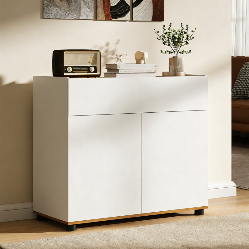 Wooden Coffee Bar Station Table With 1 Drawer & 2 Doors, White