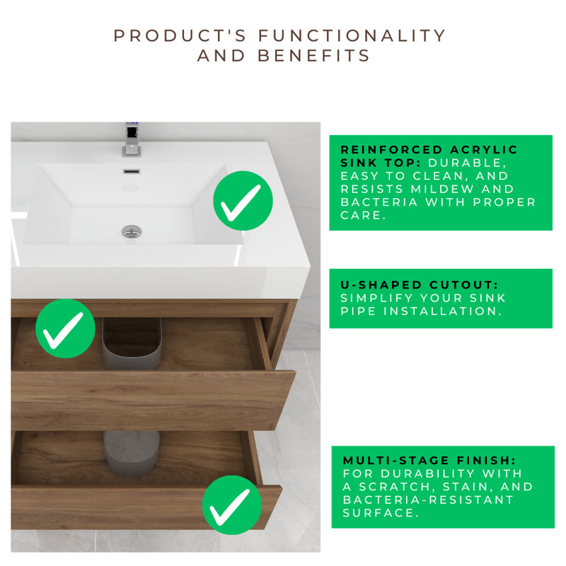 Azden 47" Wall-Mounted Double Bathroom Vanity Set, Light Oak