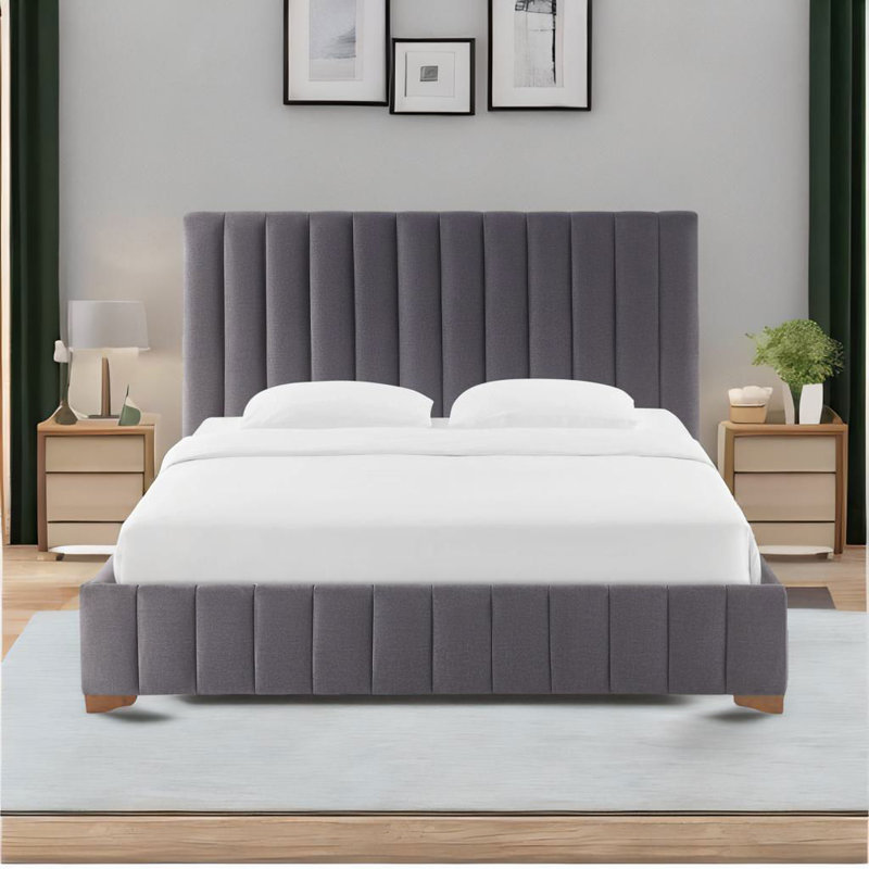 Upholstered Platform Bed, King, Gray