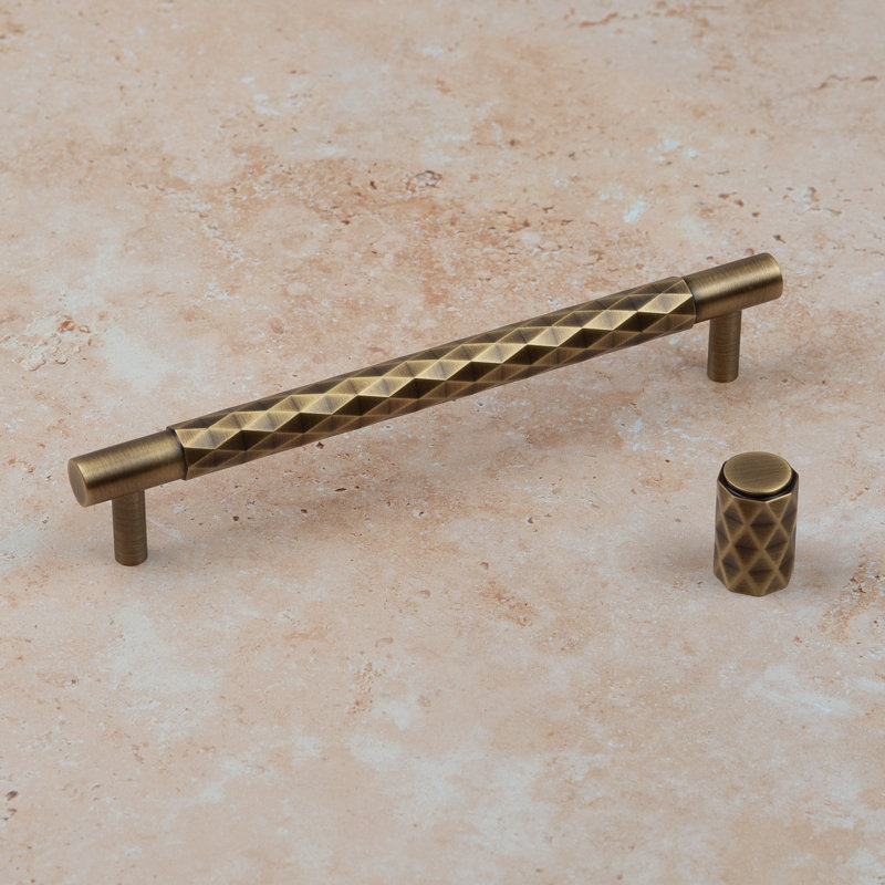 Antique Brass Diamond Textured T-Bar Handles, 160mm Handle