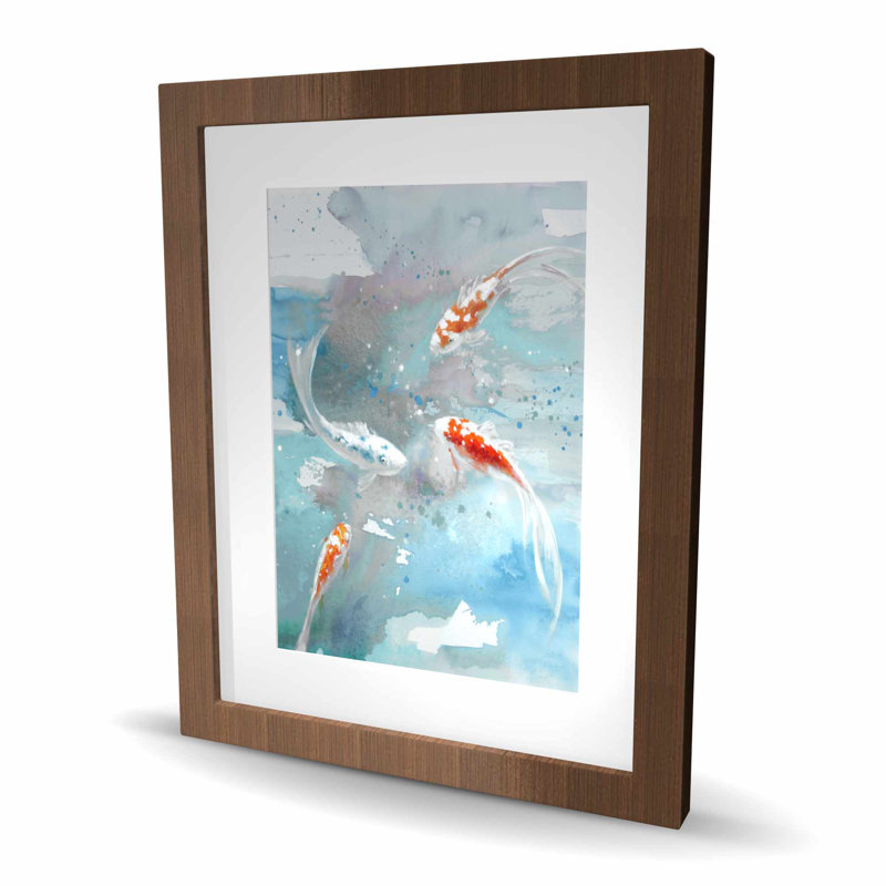 Koi Fish in Blue Water - Exotic Framed Matted Print Decor