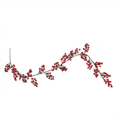 Guirlande de Noël 5 pi avec baies rouges brillantes - non éclairée