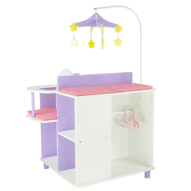 Teamson Kids Twinkle Stars Princess 4-in-1 Baby Doll Changing Station, Purple/Red